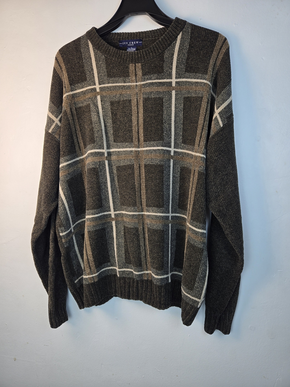IVY Crew Men's Brown Plaid Crewneck Sweater Size L